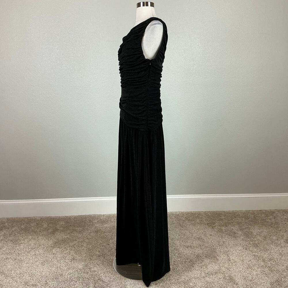 DKNY Sparkly Knit Sleeveless Ruched Long A-Line Formal Gown Black Size 10 - Picture 6 of 12